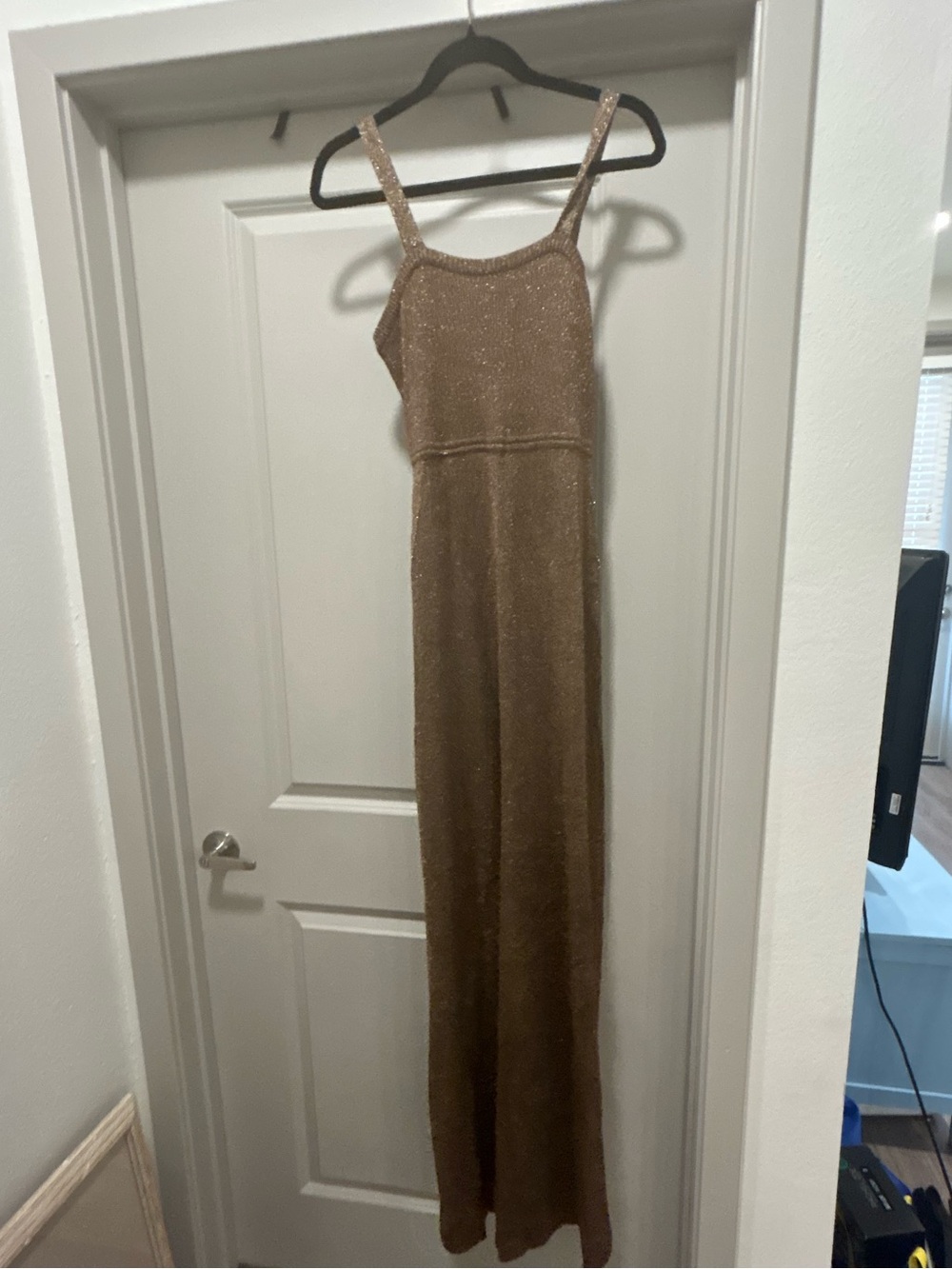 Vintage Sparkly Bronze Maxi Dress with Thin Straps CYN LES